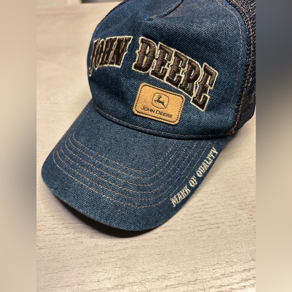 John Deere Denim Trucker Hat Mesh Snapback "Mark of Quality" Logo Baseball Cap - Picture 2 of 12